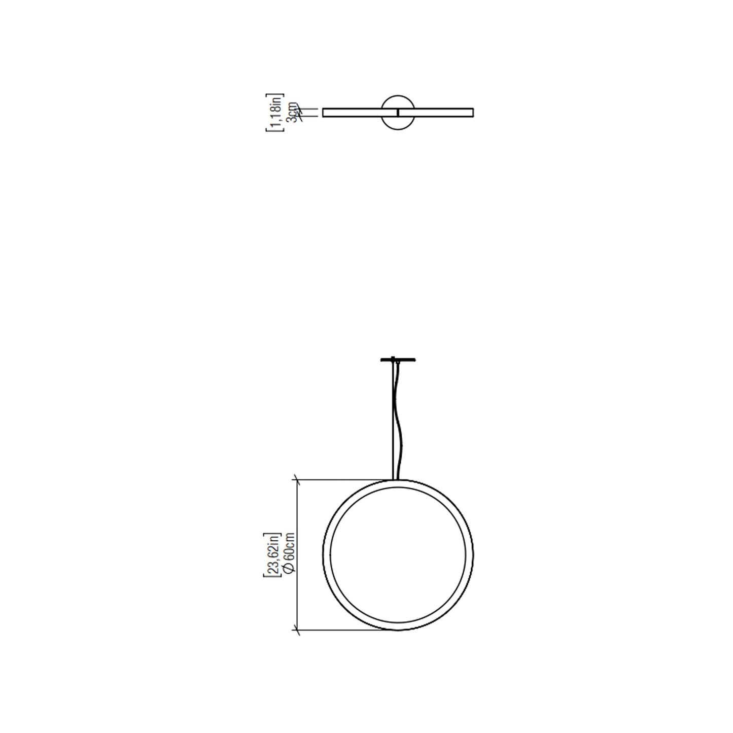 Frame LED Vertical Pendant Light - line drawing.