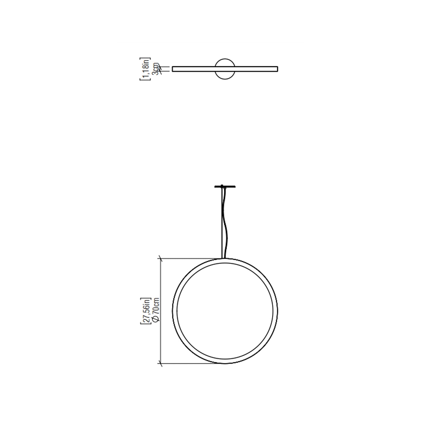 Frame LED Vertical Pendant Light - line drawing.