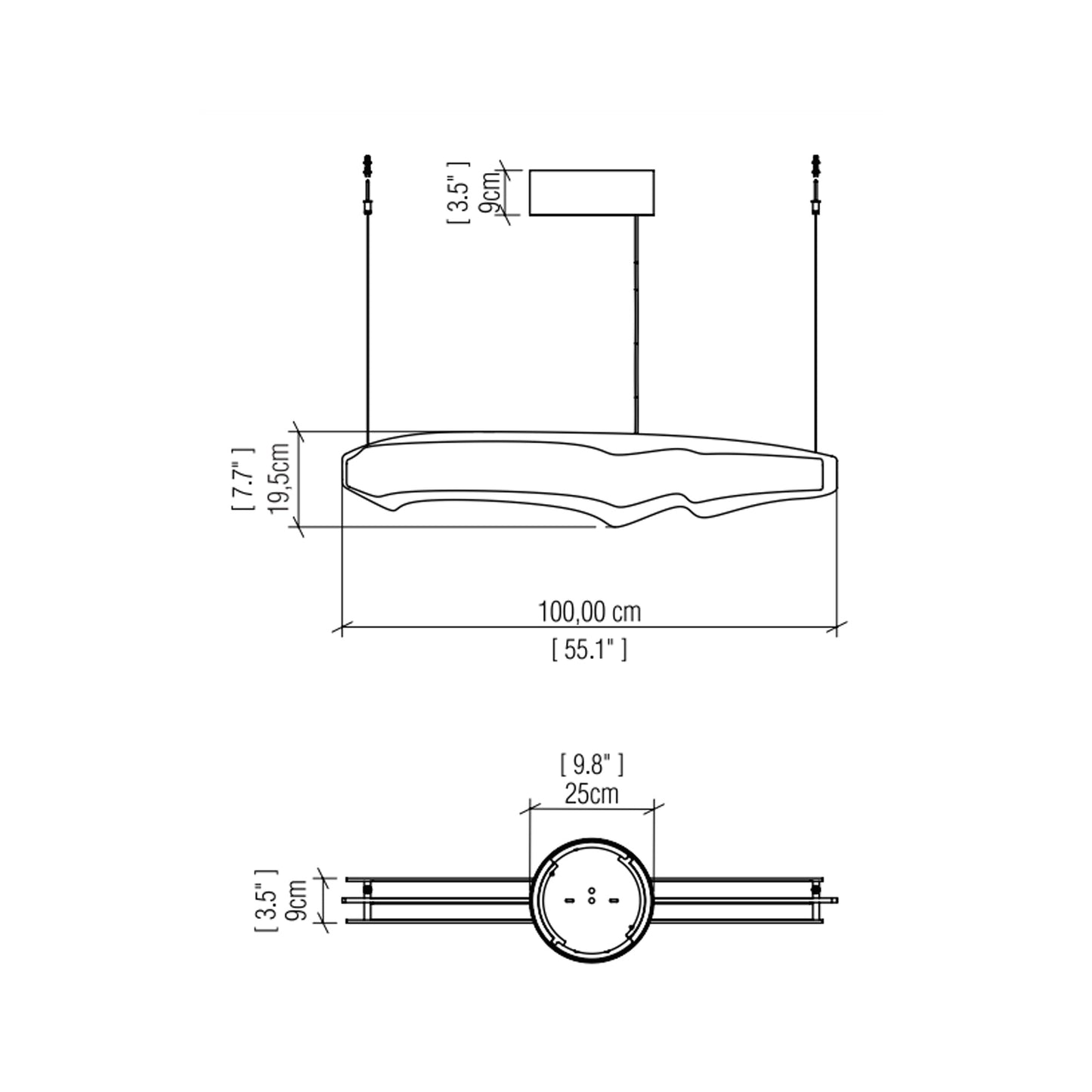 Horizon LED Linear Pendant Light - line drawing.