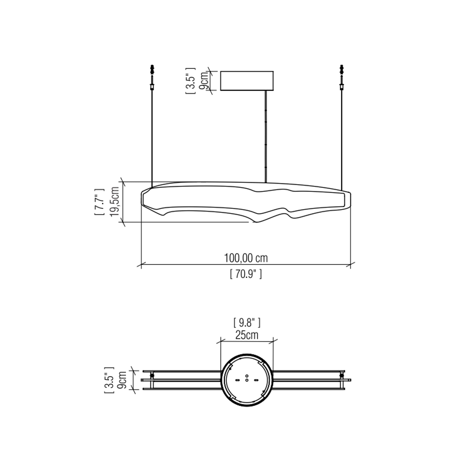 Horizon LED Linear Pendant Light - line drawing.