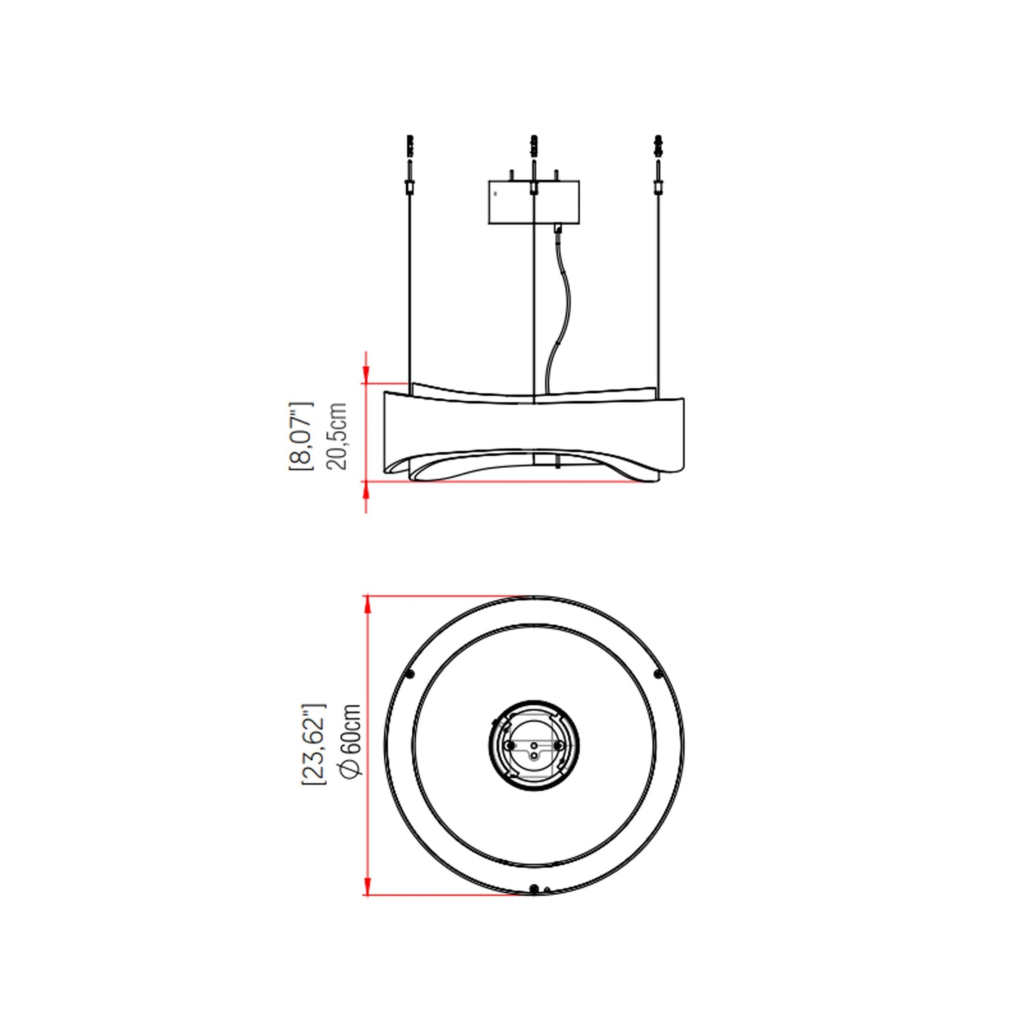 Horizon LED Pendant Light - line drawing.