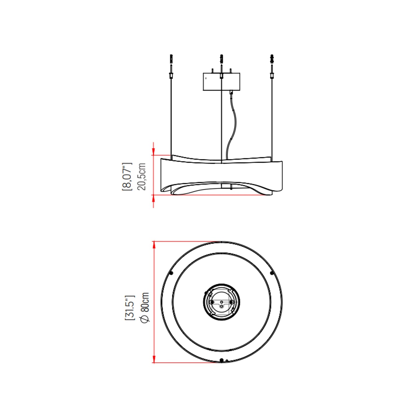 Horizon LED Pendant Light - line drawing.
