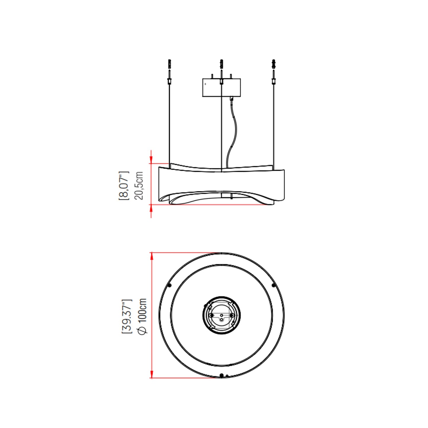 Horizon LED Pendant Light - line drawing.