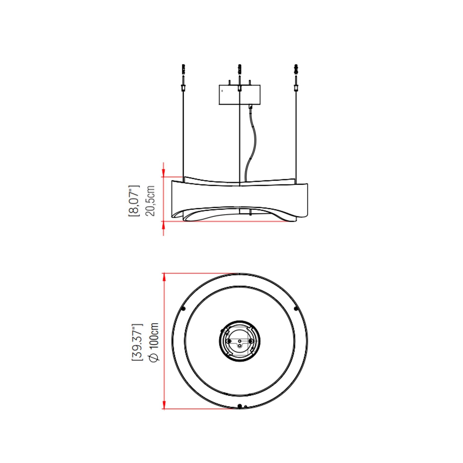 Horizon LED Pendant Light - line drawing.