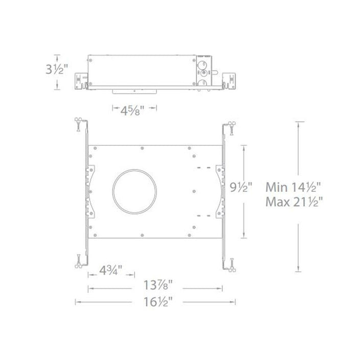 Aether 3.5 Inch Adjustable Square LED Recessed Trim - line drawing.