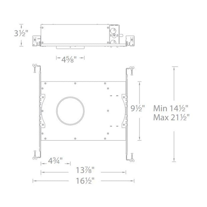 Aether 3.5 Inch Downlight Square LED Recessed Trim - line drawing.