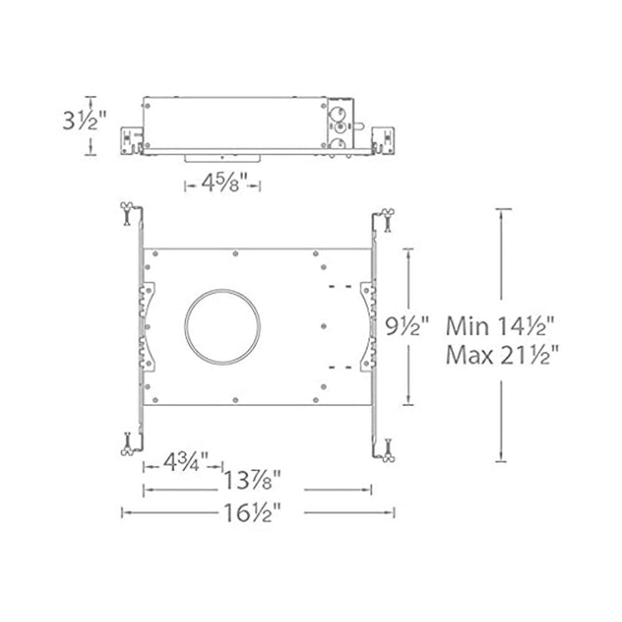Aether 3.5 Inch New Construction Shallow Recessed Housing - line drawing.