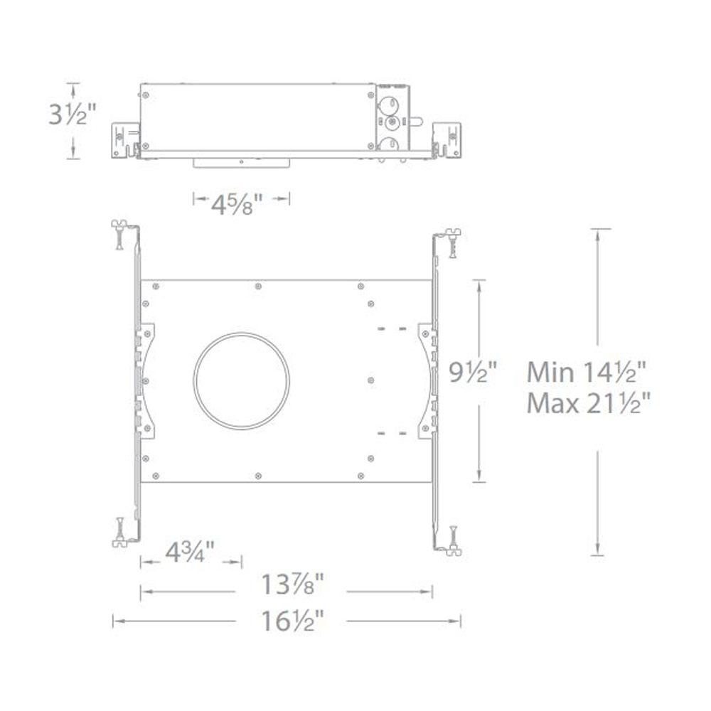 Aether 3.5 Inch Trimless Square Downlight LED Recessed Trim - line drawing.