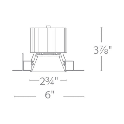 Aether 3.5 Inch Trimless Square Downlight LED Recessed Trim - line drawing.