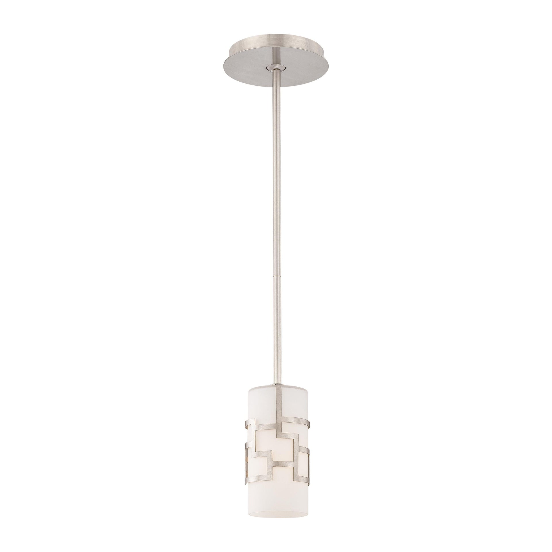 Brushed Nickel Mini Pendant Light with Etched Opal Glass Shade