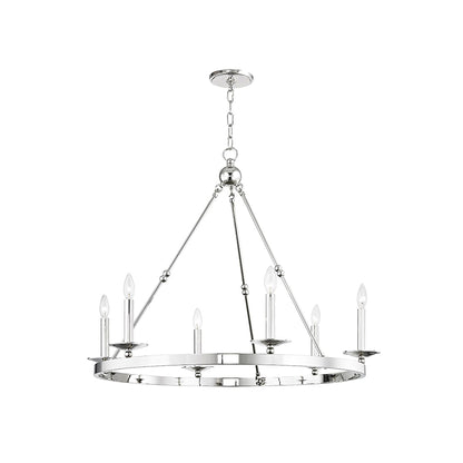 Allendale Chandelier in 6-Light/Polished Nickel.