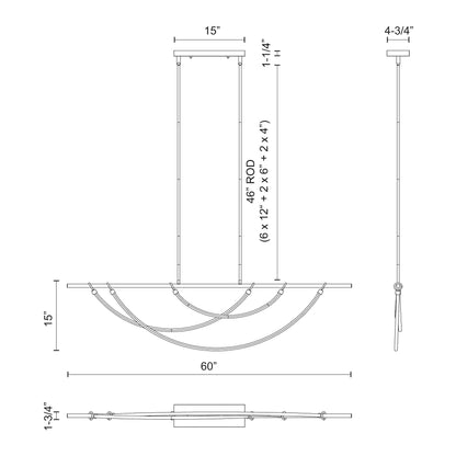 Aryas LED Linear Pendant Light - line drawing.