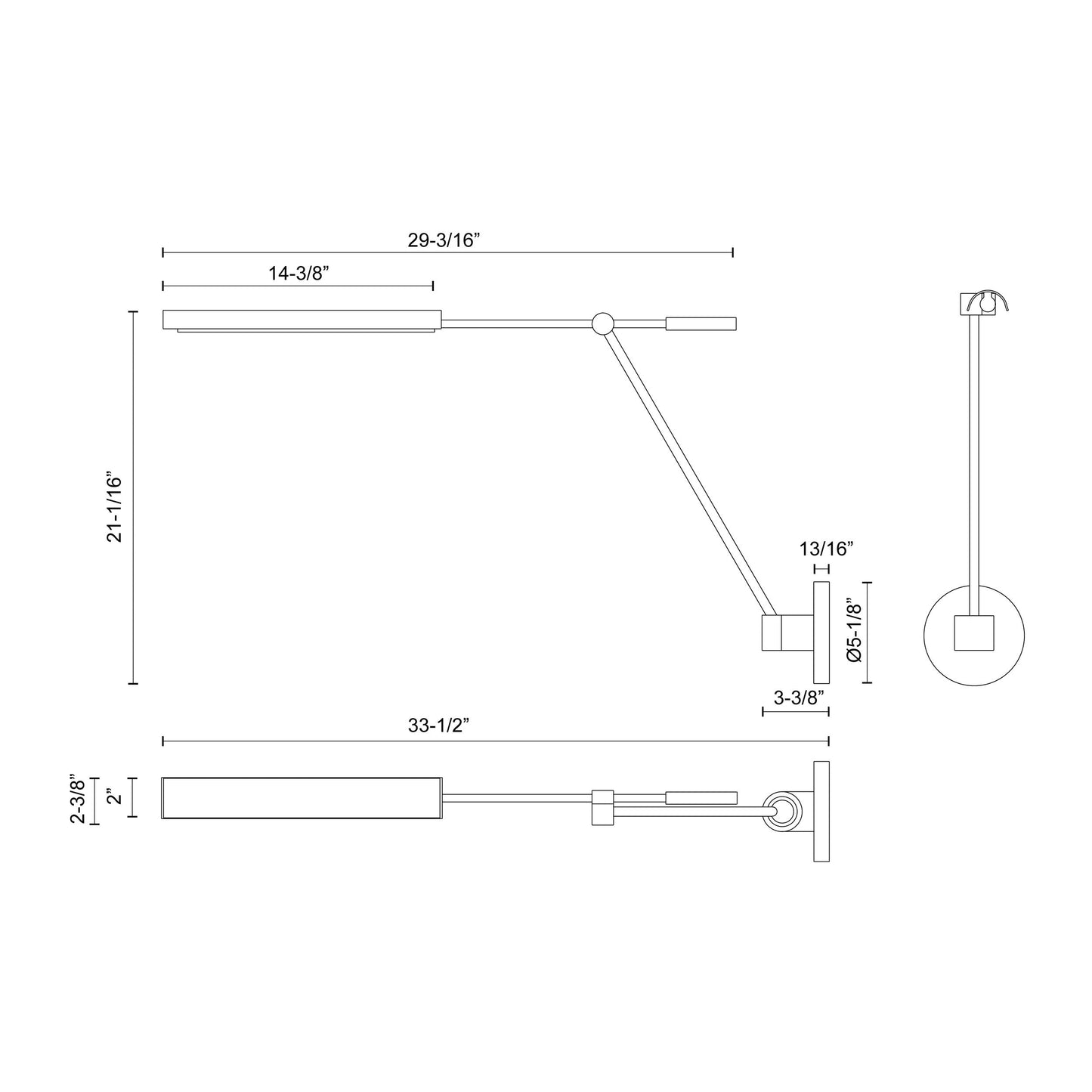 Astrid LED Adjustable Wall Light - line drawing.