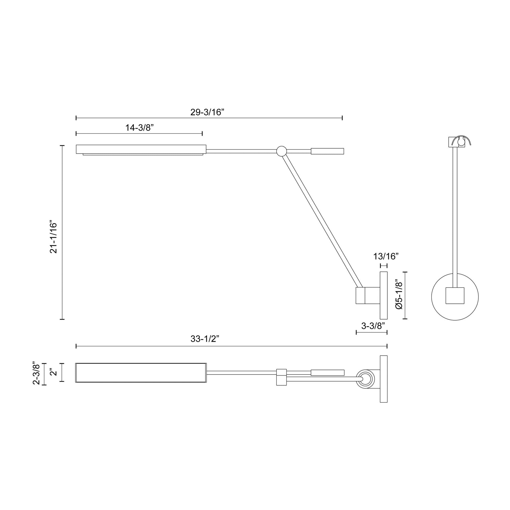 Astrid LED Adjustable Wall Light - line drawing.