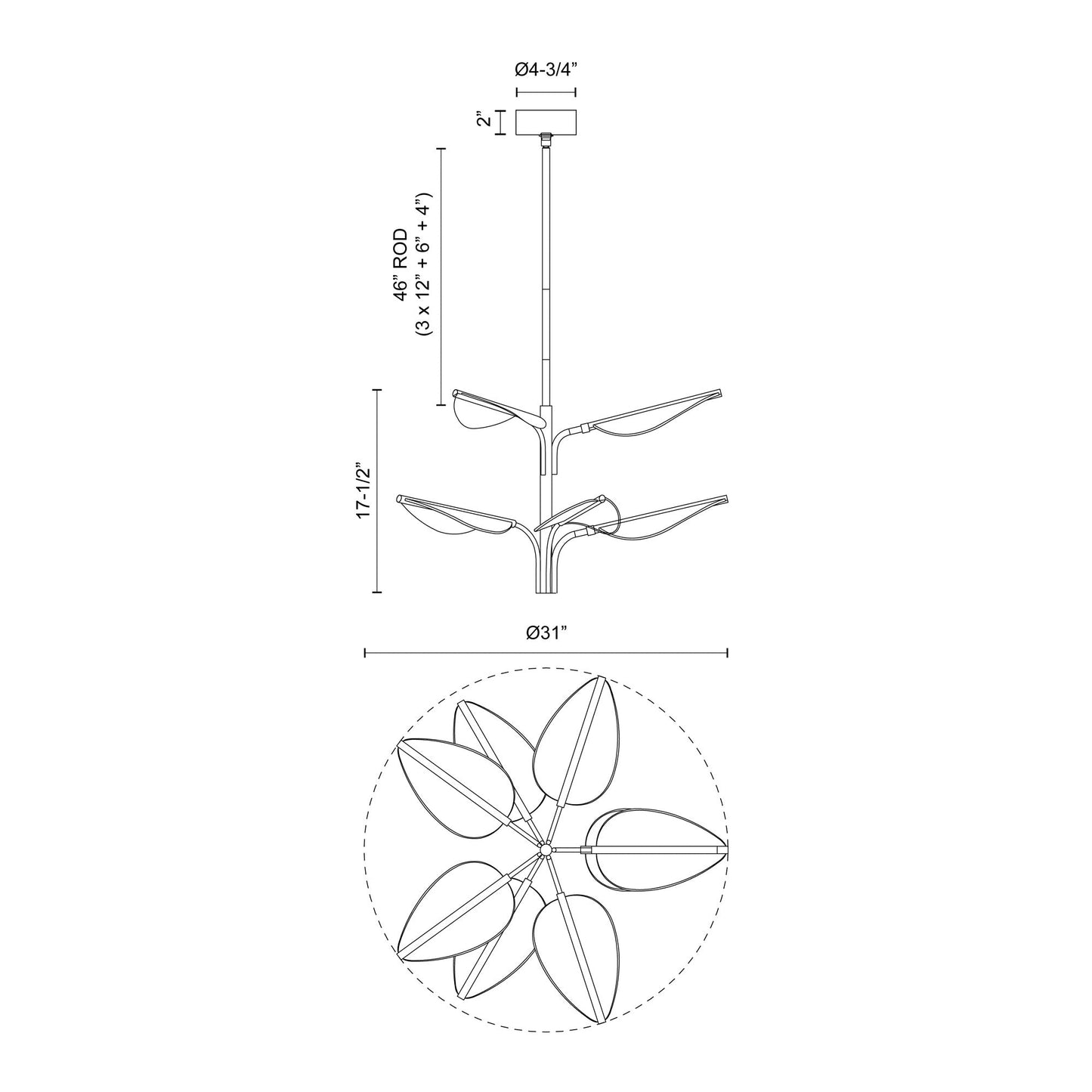 Flora LED Chandelier - line drawing.