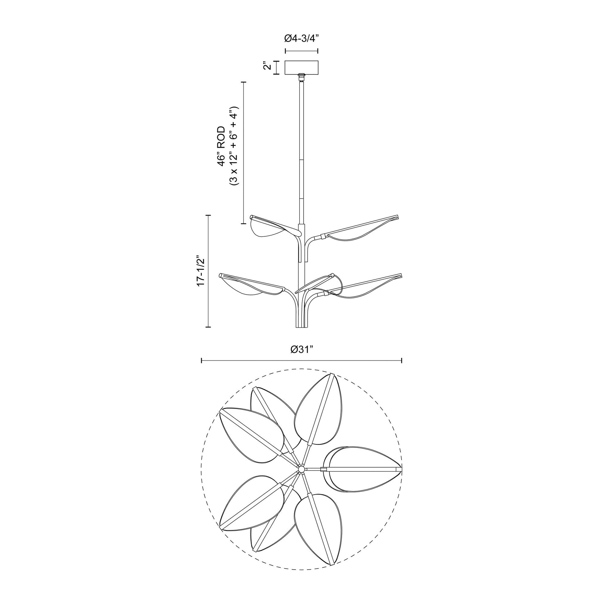 Flora LED Chandelier - line drawing.