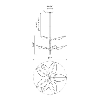 Flora LED Chandelier - line drawing.