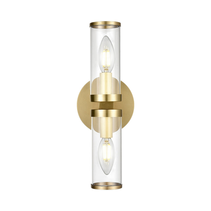 Revolve Bath Double Wall Light in Natural Brass.