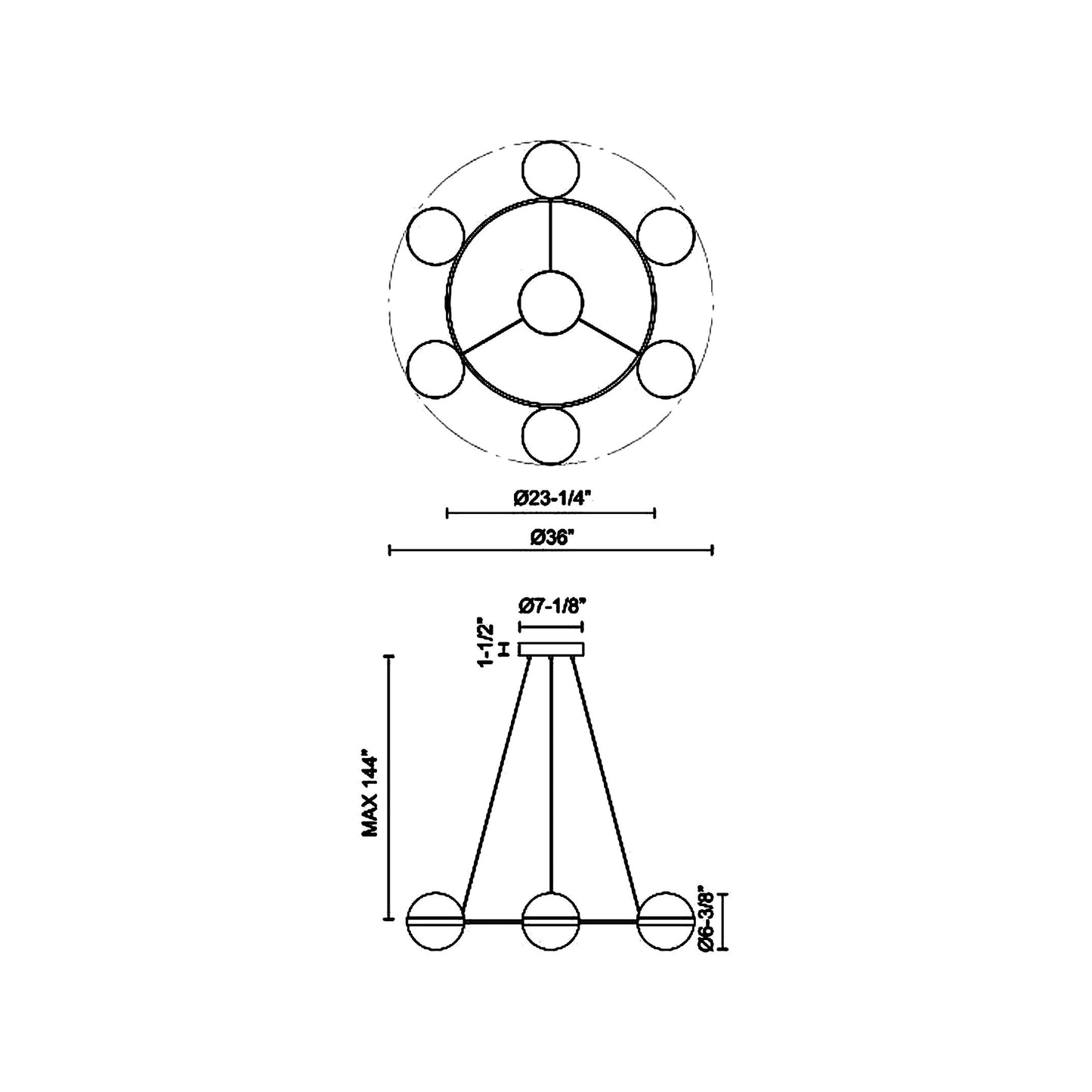 Tagliato LED Ring Chandelier - line drawing.