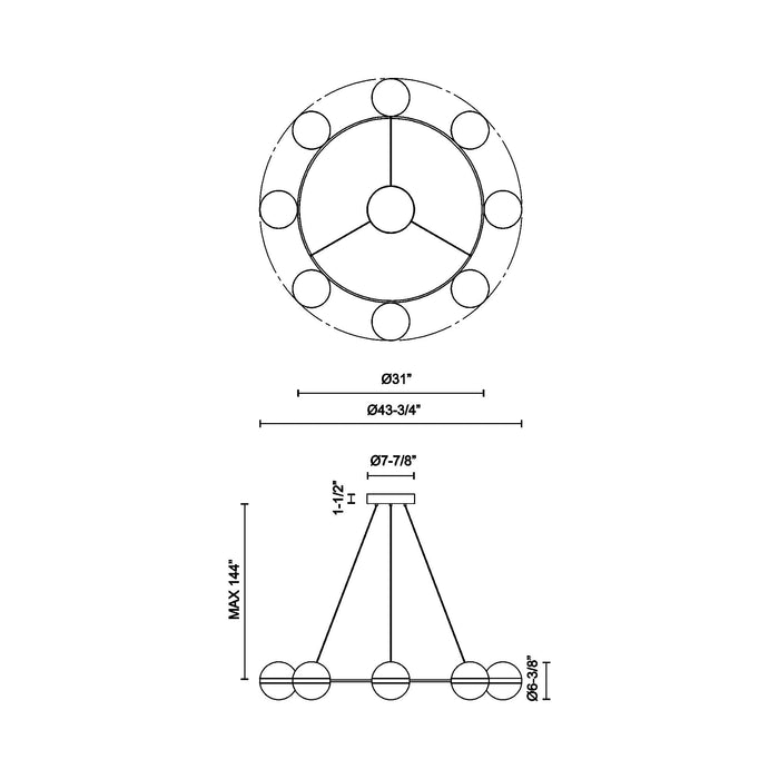 Tagliato LED Ring Chandelier - line drawing.