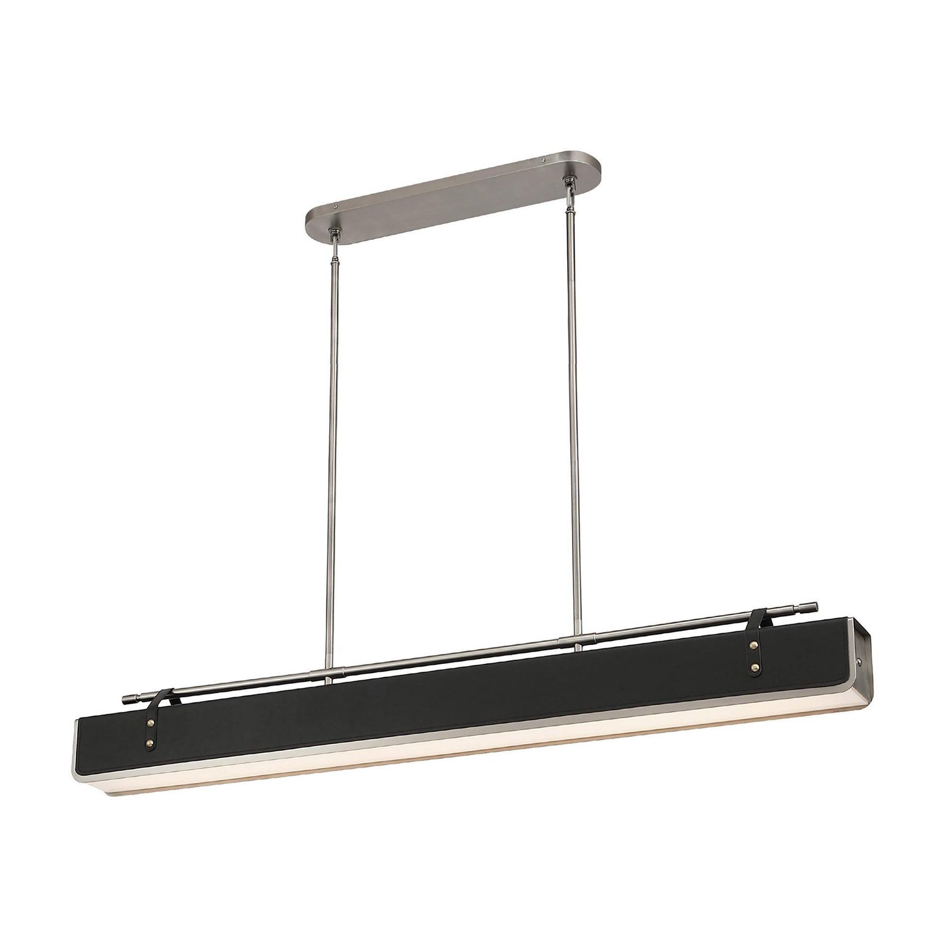 Valise LED Linear Pendant Light in Large/Aged Nickel/Tuxedo Leather.