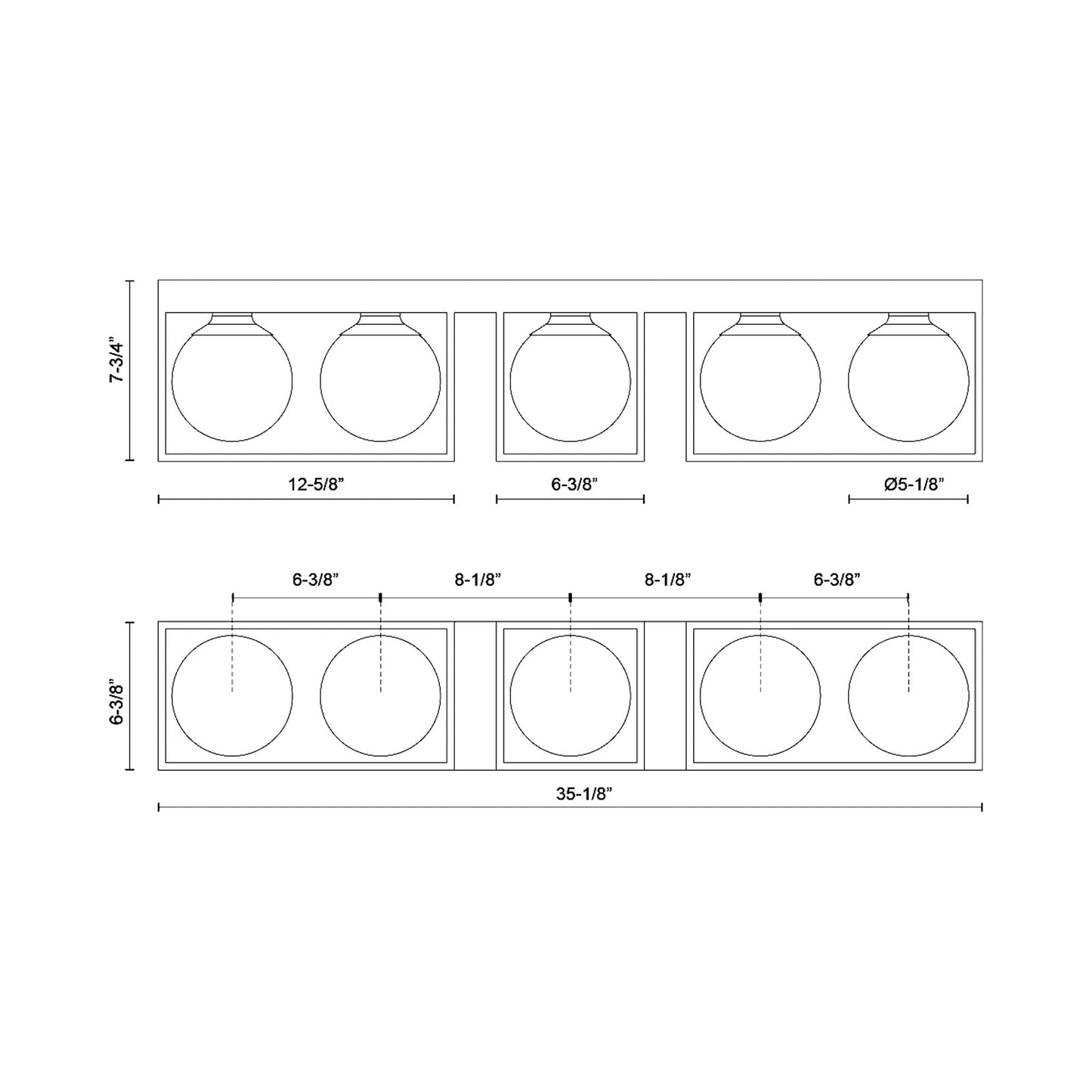 Amelia Vanity Wall Light - line drawing.