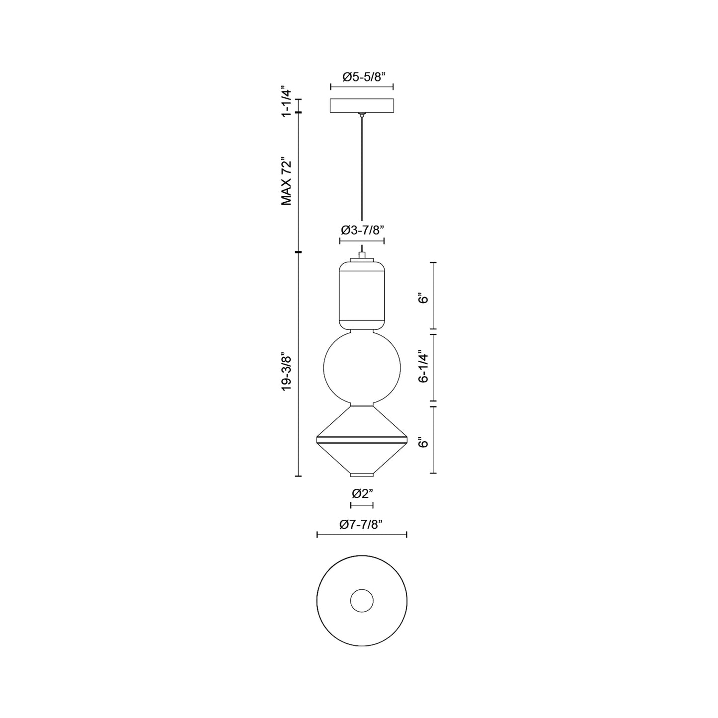 Bijou LED Pendant Light - line drawing.