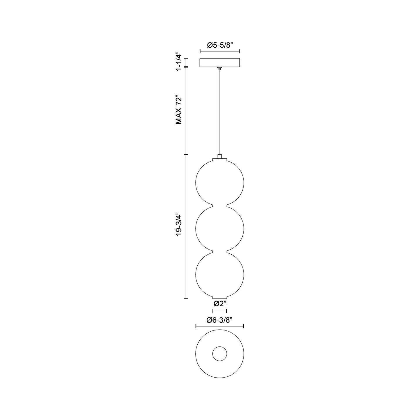 Bijou LED Pendant Light - line drawing.