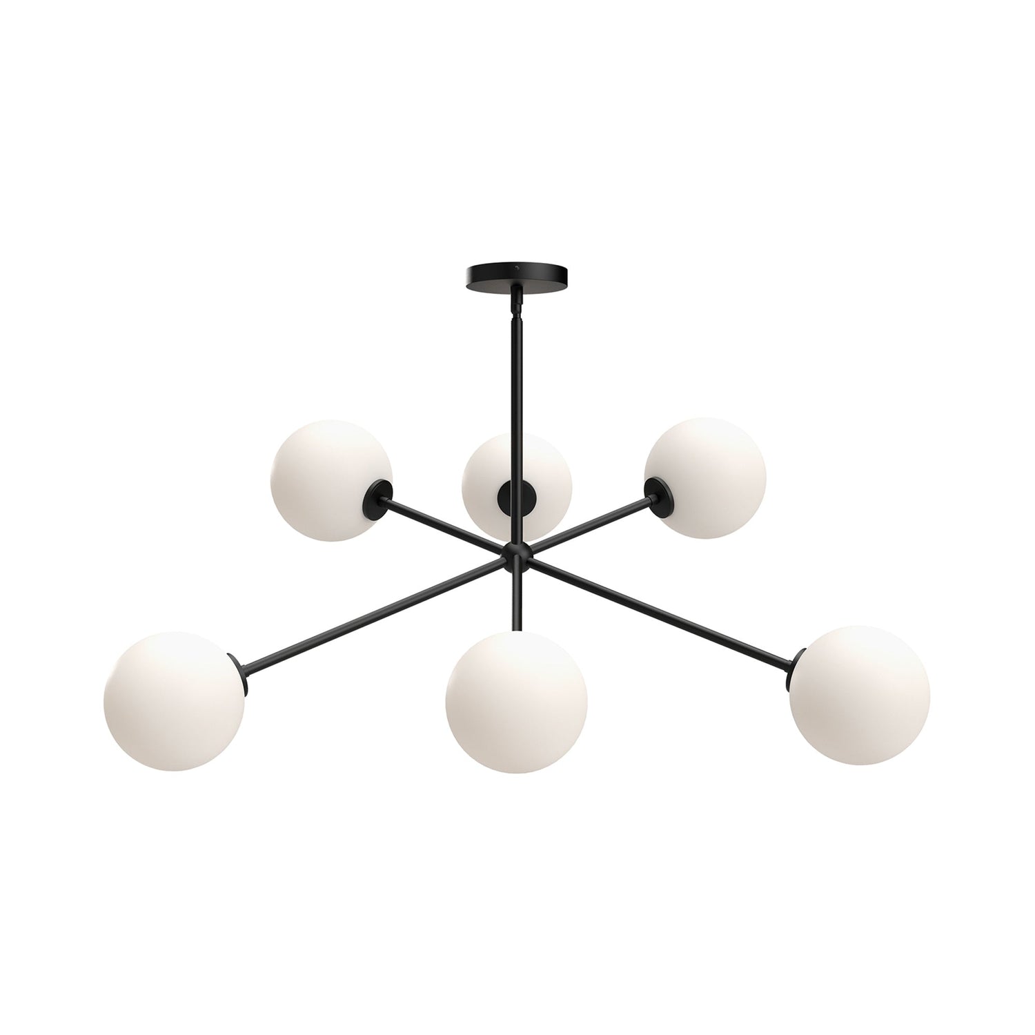 Cassia Chandelier in Matte Black/Opal Glass.