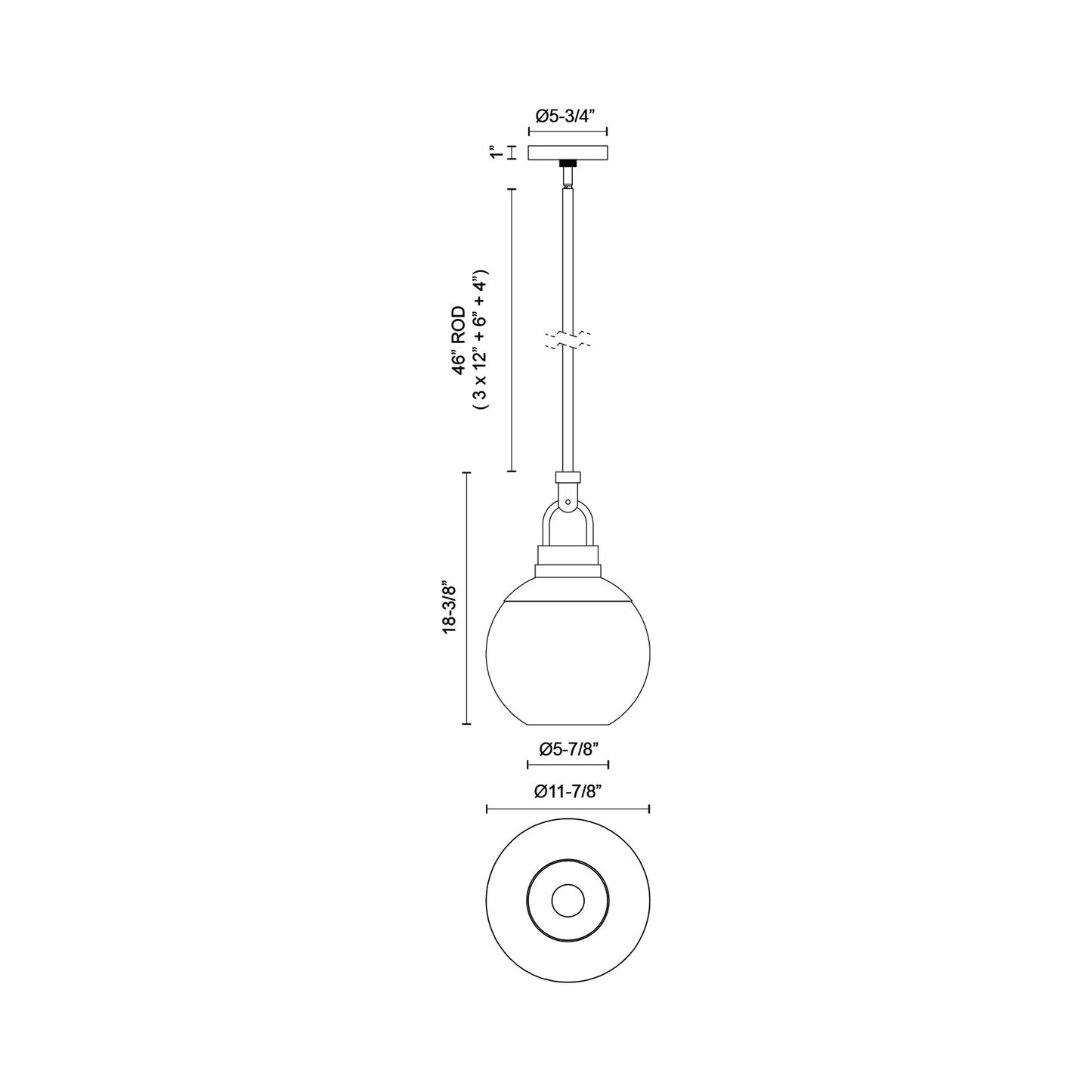 Copperfield Pendant Light - line drawing.