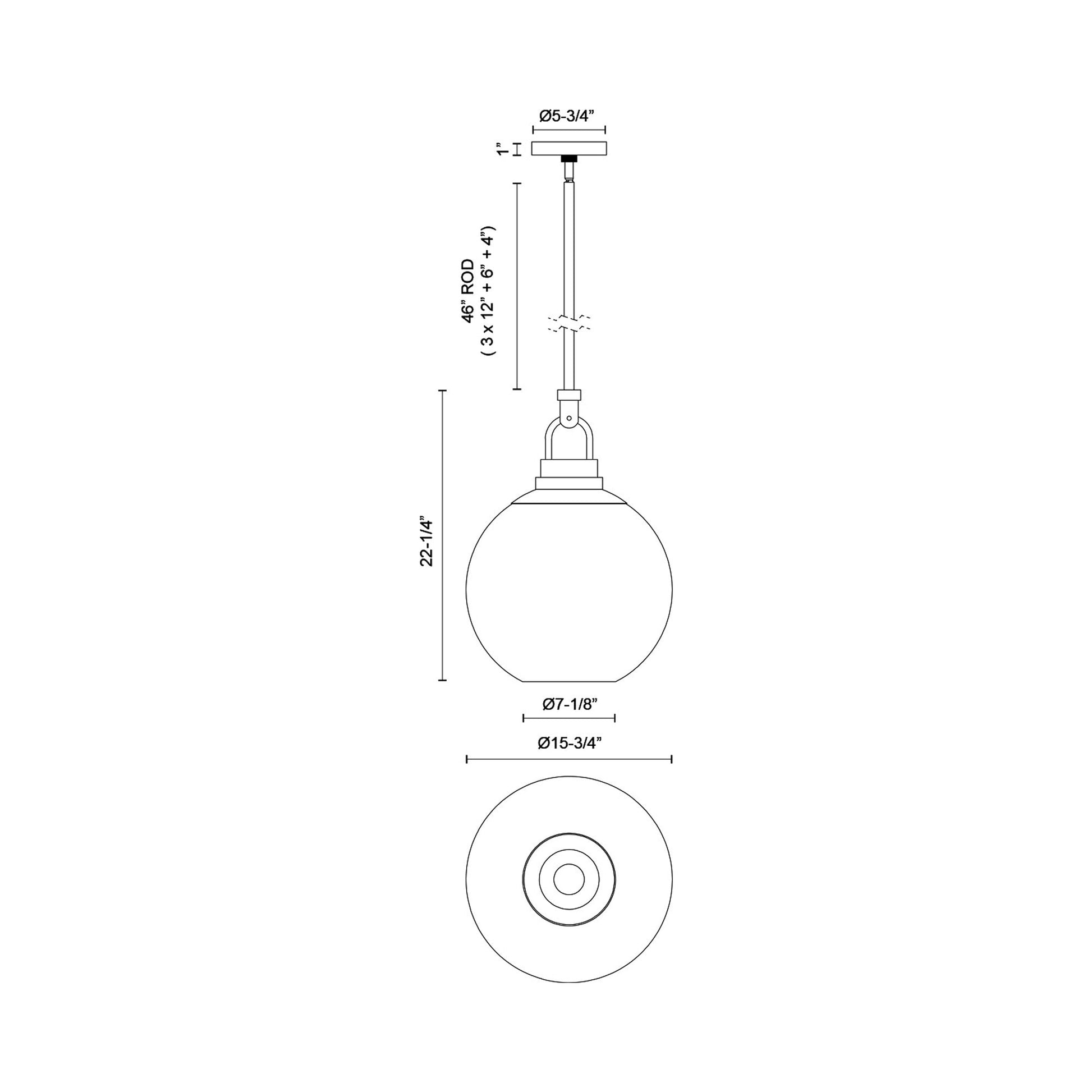 Copperfield Pendant Light - line drawing.