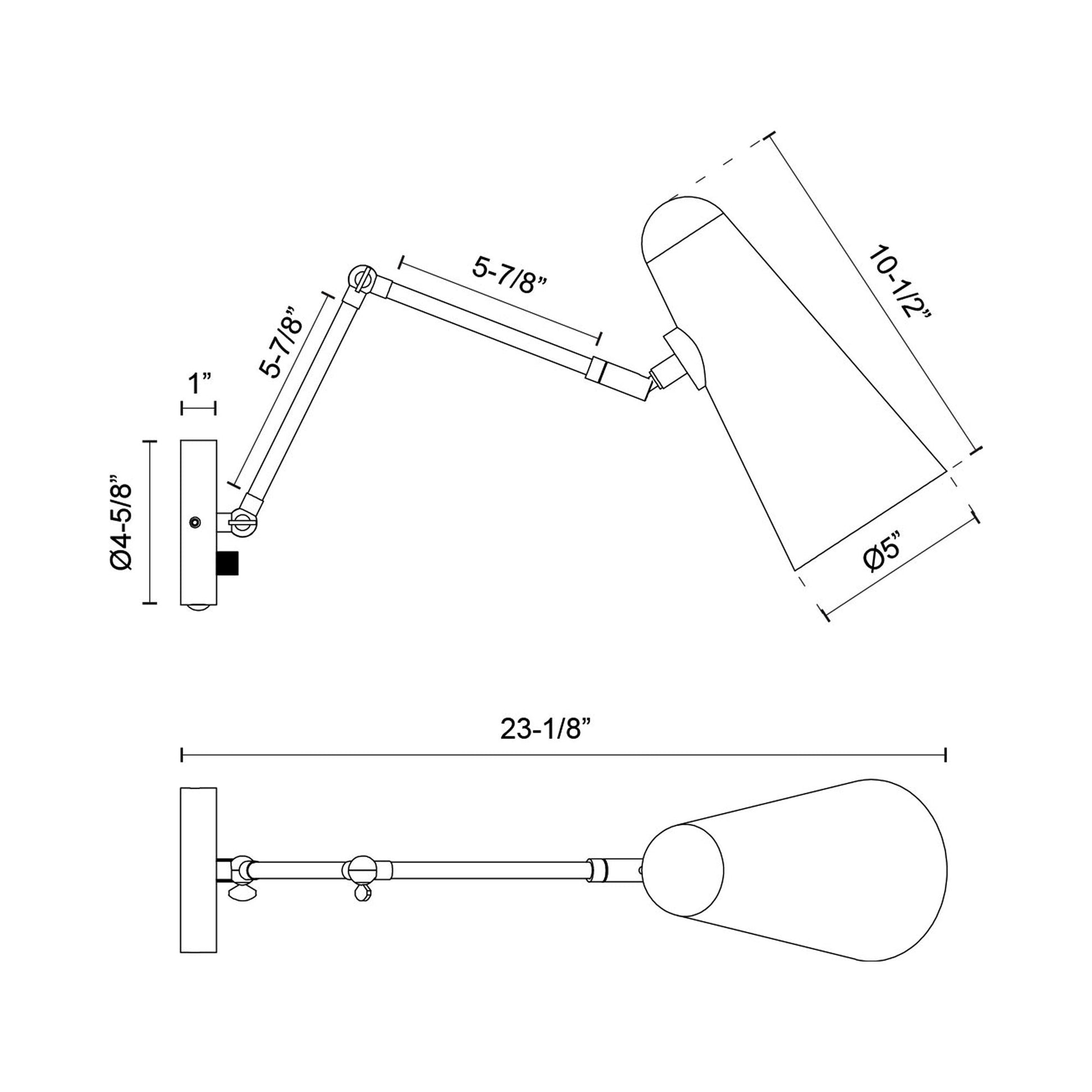 Daniel Adjustable Wall Light - line drawing.