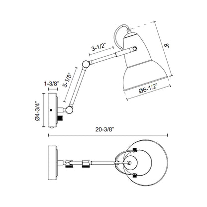 Felix Adjustable Wall Light - line drawing.