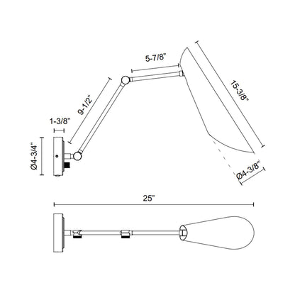 Gabriel Adjustable Wall Light - line drawing.