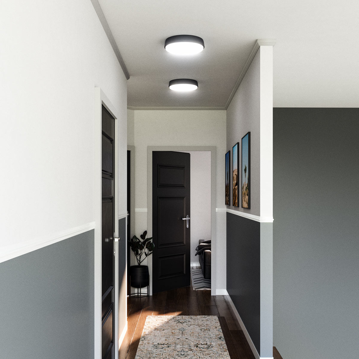 Laval LED Flush Mount Ceiling Light in hallway.