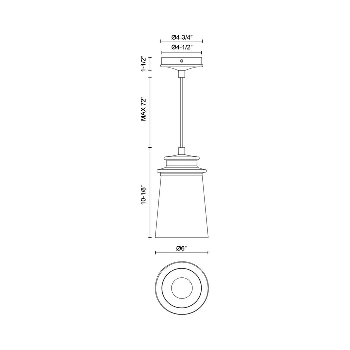 Quincy Exterior Pendant Light - line drawing.