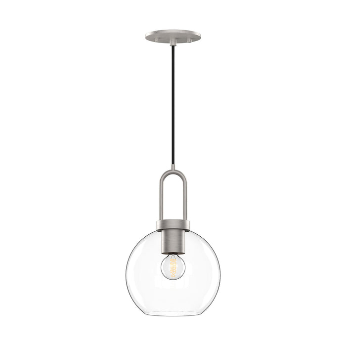 Soji Round Pendant Light in Brushed Nickel/Clear Glass (Small).
