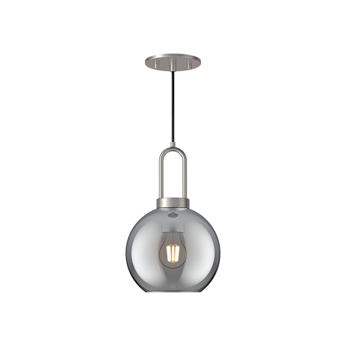 Soji Round Pendant Light in Brushed Nickel/Smoked Solid Glass (Small).