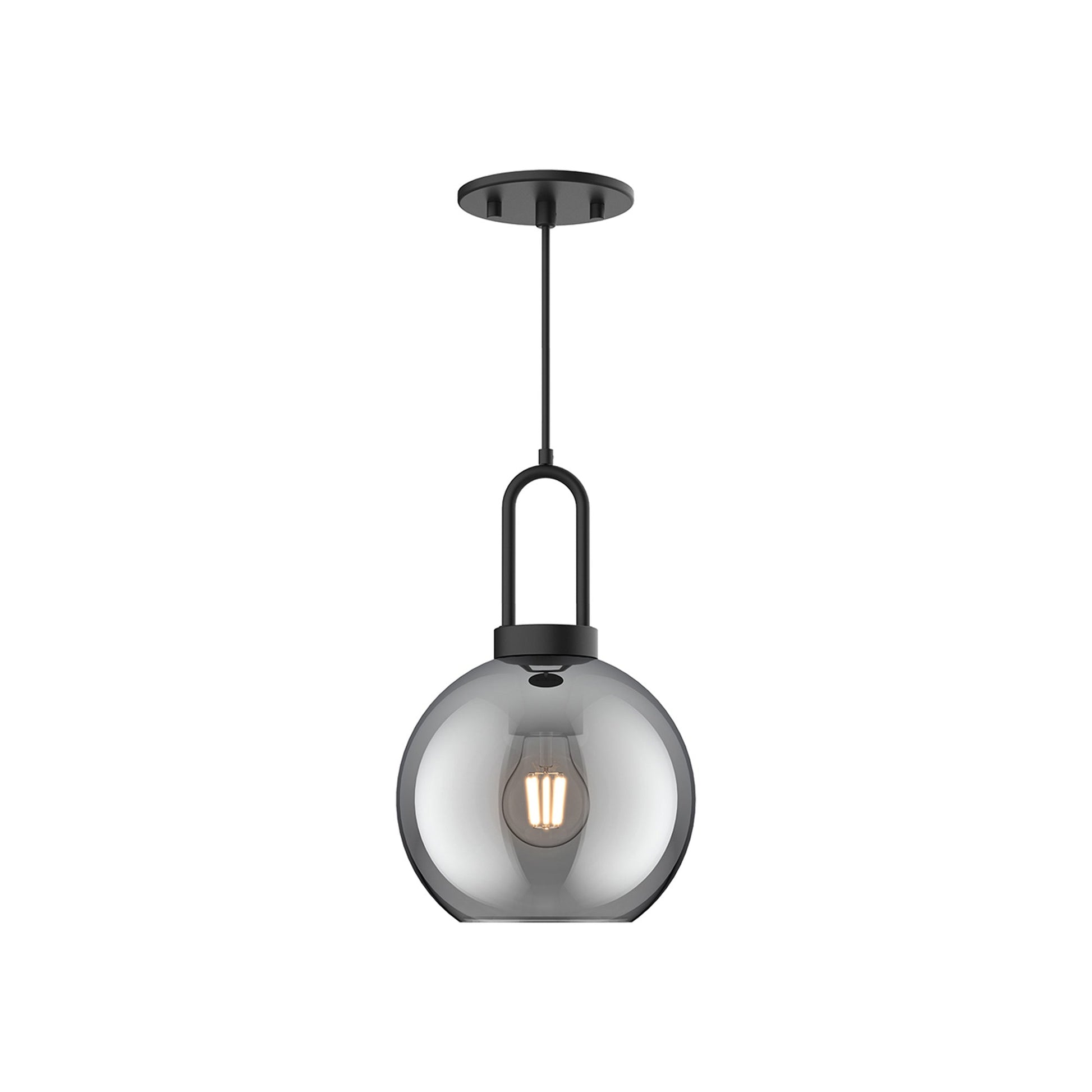 Soji Round Pendant Light in Matte Black/Smoked Solid Glass (Small).