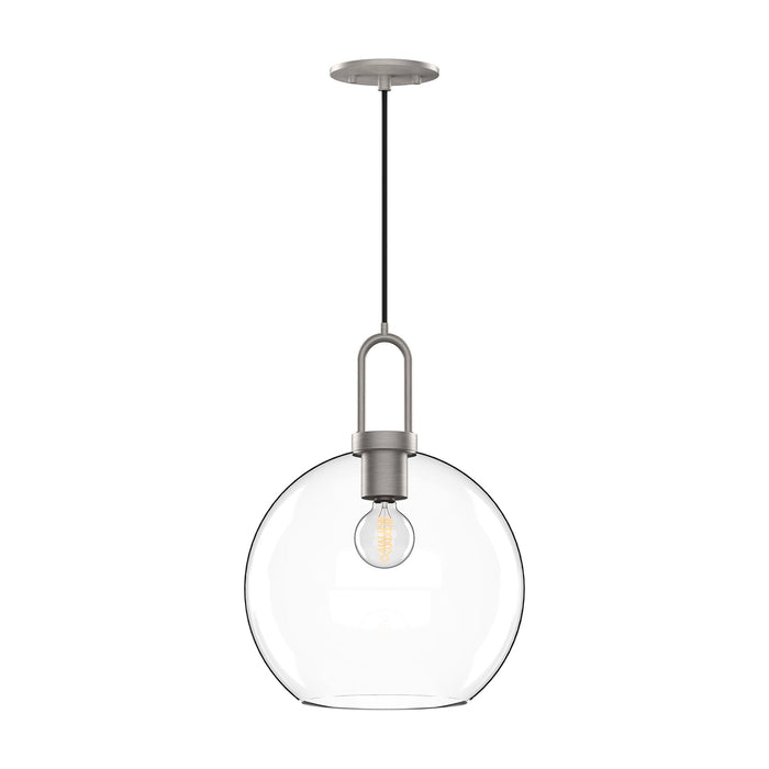 Soji Round Pendant Light in Brushed Nickel/Clear Glass (Large).