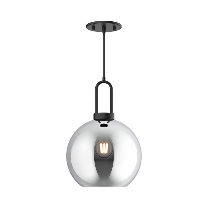 Soji Round Pendant Light in Matte Black/Smoked Solid Glass (Large).