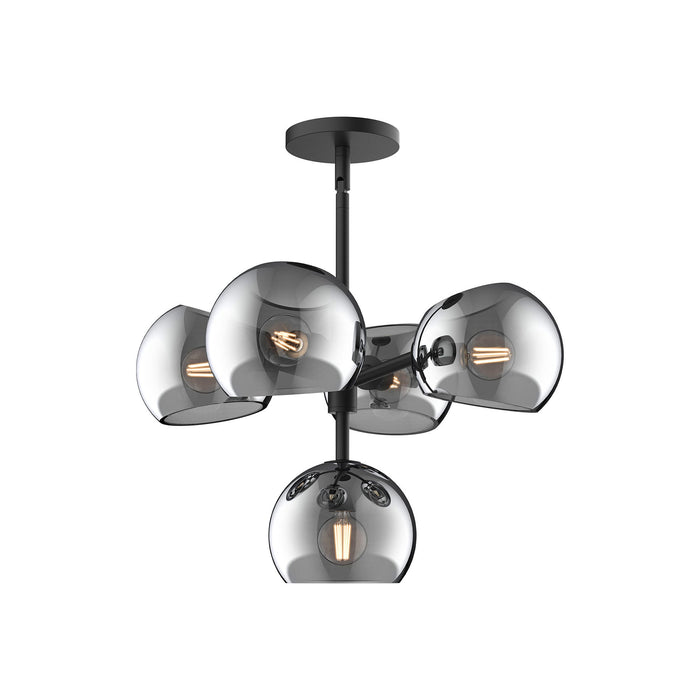 Willow Chandelier in Matte Black/Smoked Solid Glass (5-Light).