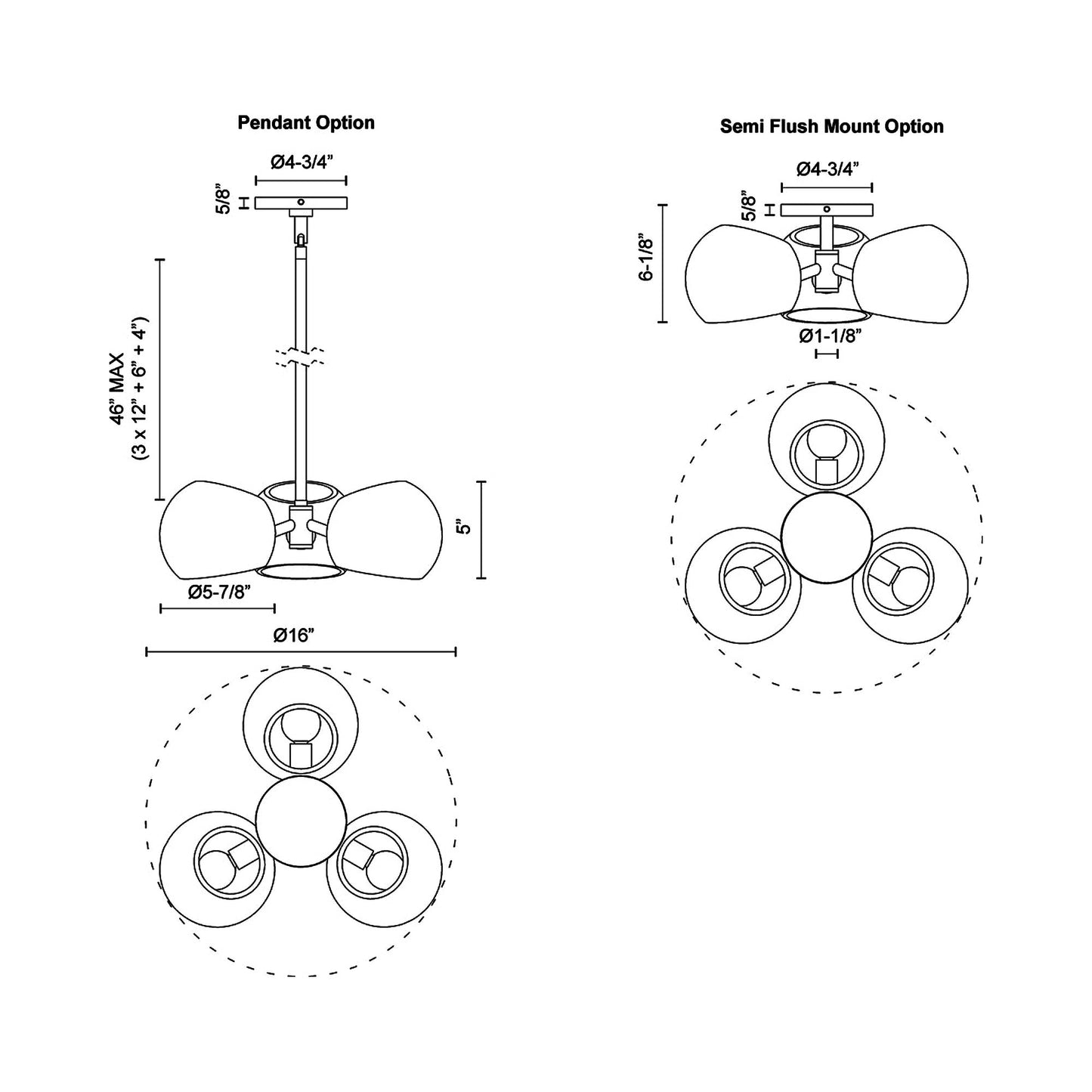 Willow Pendant Light - line drawing.