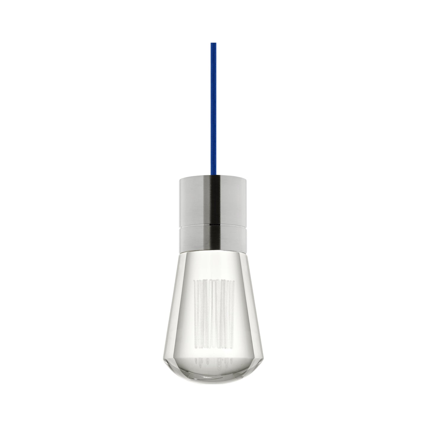 Alva 7-Light LED Pendant Light in Satin Nickel/Blue.