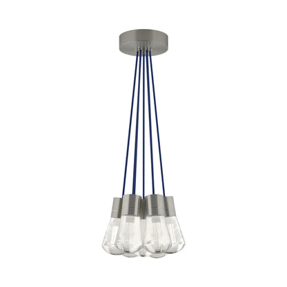 Alva 7-Light LED Pendant Light in Satin Nickel/Blue.