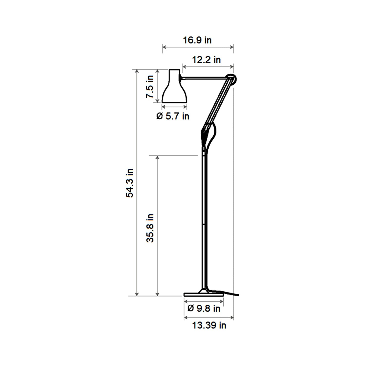 Type 75 Margaret Howell Floor Lamp - line drawing.