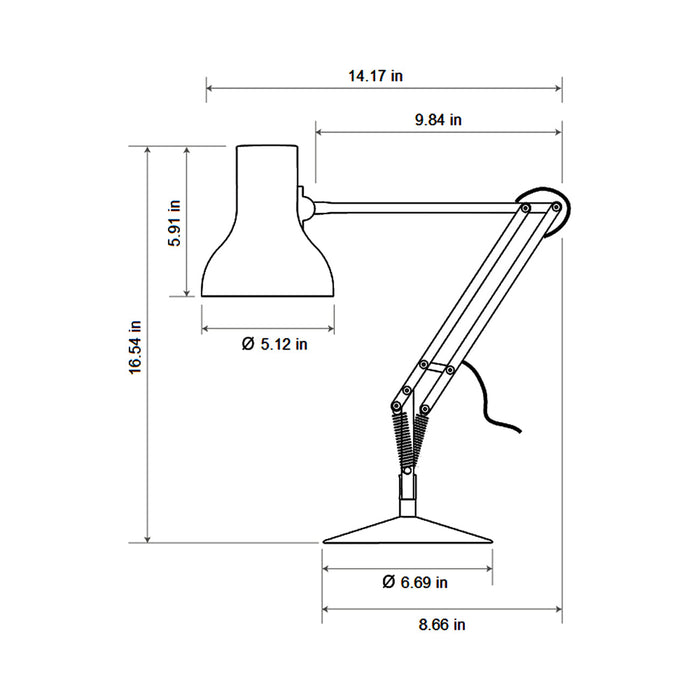 Type 75 Paul Smith Desk Lamp - line drawing.