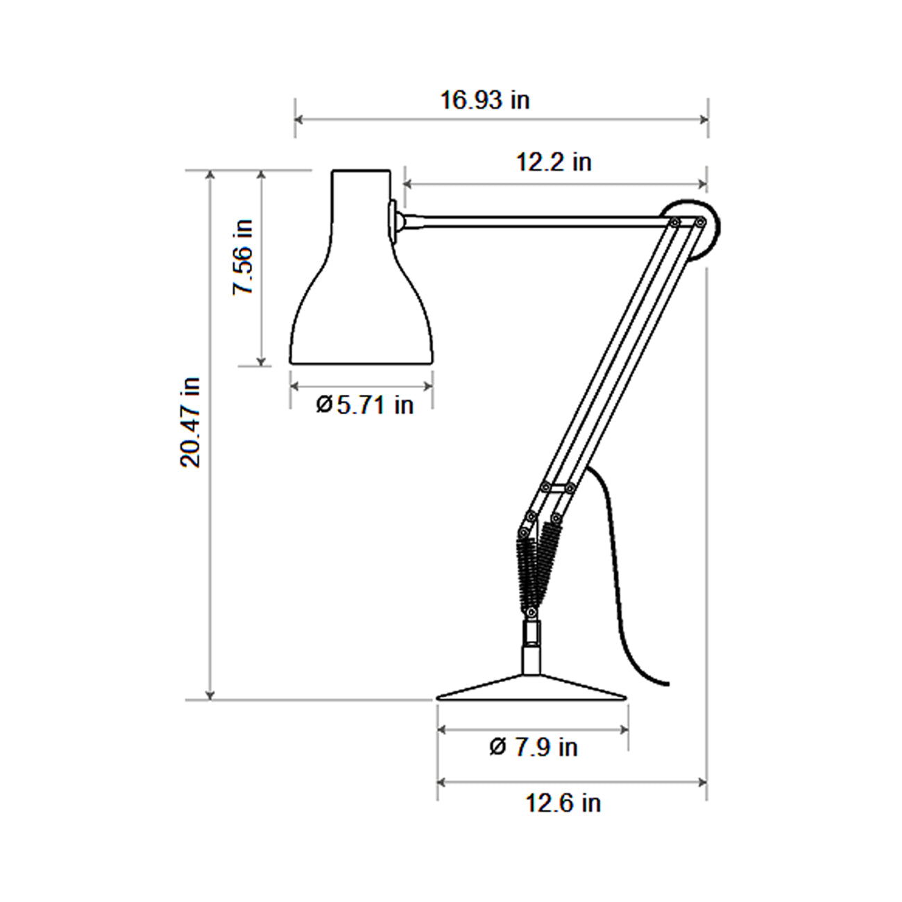 Type 75 Paul Smith Desk Lamp - line drawing.