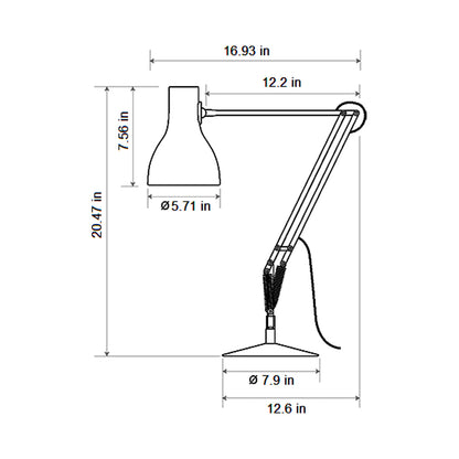 Type 75 Paul Smith Desk Lamp - line drawing.