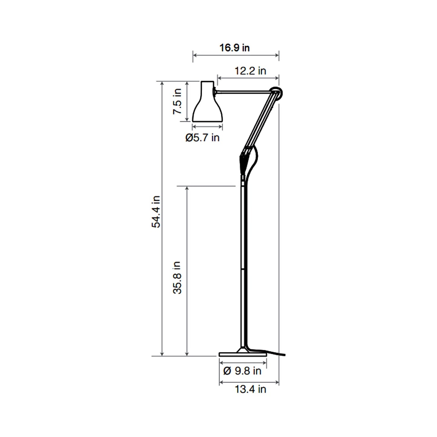 Type 75 Paul Smith Floor Lamp - line drawing.
